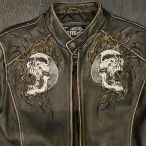 RARE: Affliction Shredded Skull Leather Jacket